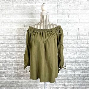 Wishlist Olive Green Of the Shoulder Peasant Top Size Medium